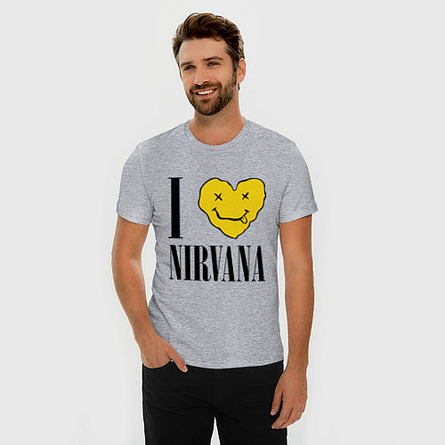 Мужская slim-футболка I love Nirvana / Меланж – фото 3