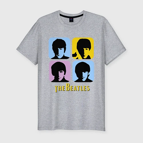 Мужская slim-футболка The Beatles: pop-art / Меланж – фото 1