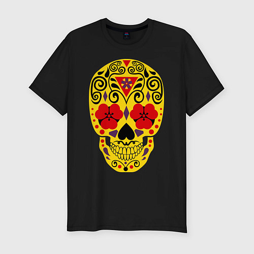 Мужская slim-футболка Flower Skull / Черный – фото 1