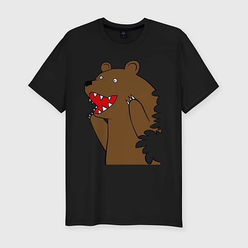 Мужская slim-футболка Медведь цензурный / Черный – фото 1
