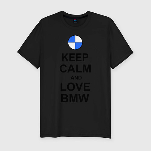 Мужская slim-футболка Keep Calm & Love Bmw / Черный – фото 1