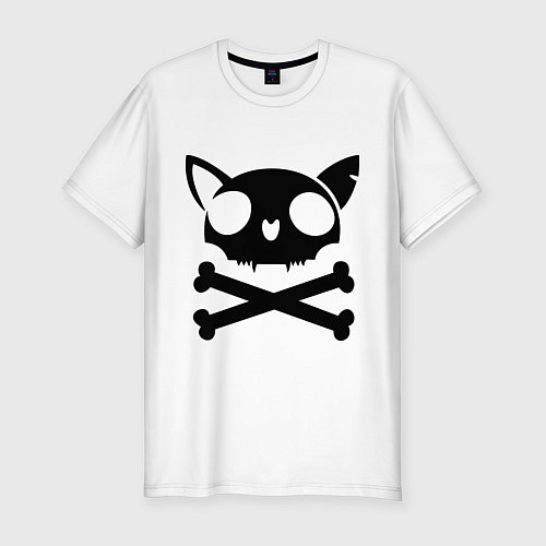 Мужская slim-футболка Кошачий пиратскй флаг / Белый – фото 1