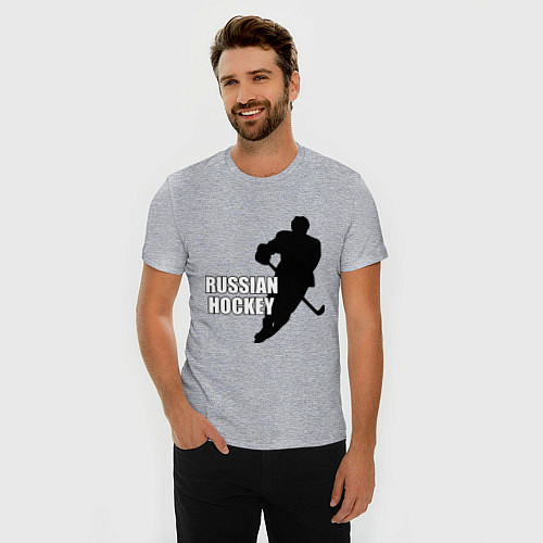 Мужская slim-футболка Russian Red Hockey / Меланж – фото 3