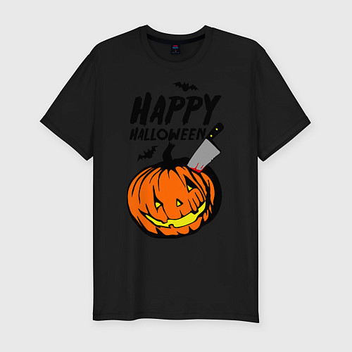 Мужская slim-футболка Happy halloween / Черный – фото 1