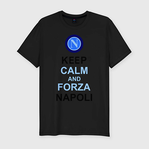 Мужская slim-футболка Keep Calm & Forza Napoli / Черный – фото 1