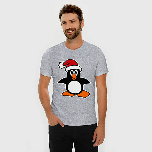 Мужская slim-футболка Новогодний пингвин / Меланж – фото 3
