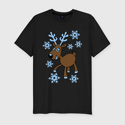 Мужская slim-футболка Олень и снег / Черный – фото 1