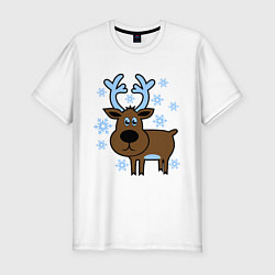 Мужская slim-футболка Олень и снежинки