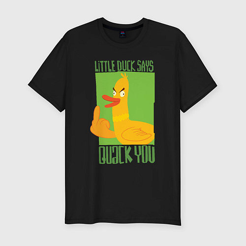 Мужская slim-футболка Quack you - утка / Черный – фото 1
