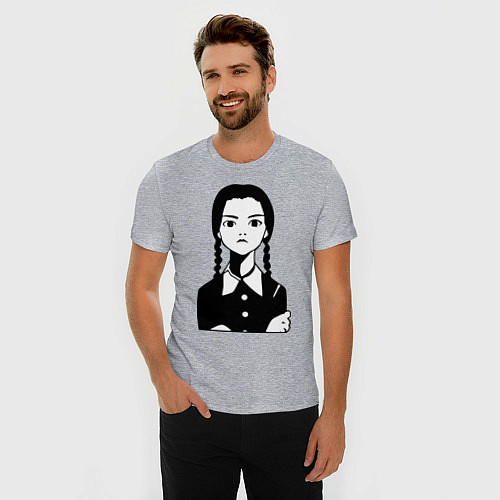 Мужская slim-футболка Wednesday Addams / Меланж – фото 3