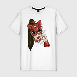 Мужская slim-футболка Девушка в маске кошки