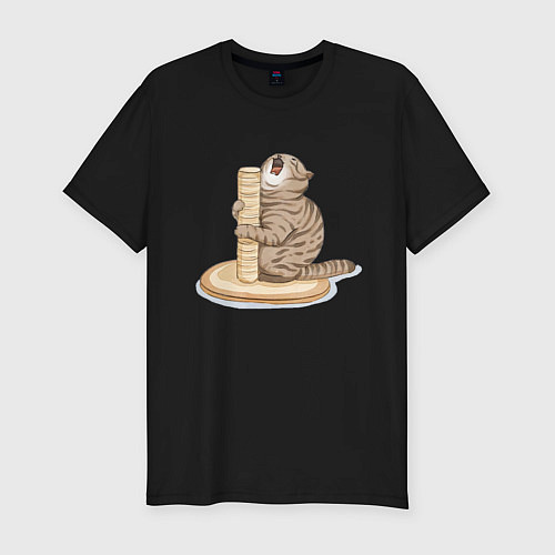 Мужская slim-футболка Орущий Кот / Черный – фото 1