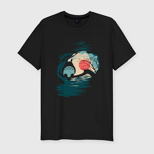 Мужская slim-футболка Тоторо в лесу / Черный – фото 1