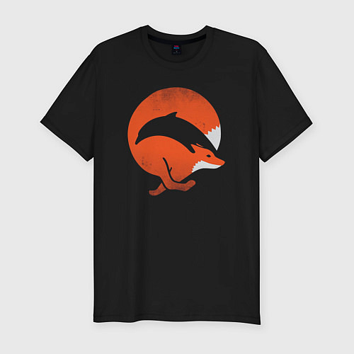 Мужская slim-футболка Лиса и дельфин / Черный – фото 1