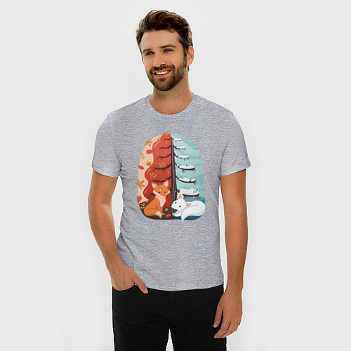 Мужская slim-футболка Лисички Осень Зима / Меланж – фото 3