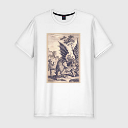 Футболка slim-fit Рыцарь, пинающий Дракона баллада о рыцаре Джоне Ла, цвет: белый