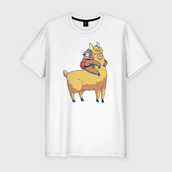 Мужская slim-футболка Ленивец и лама