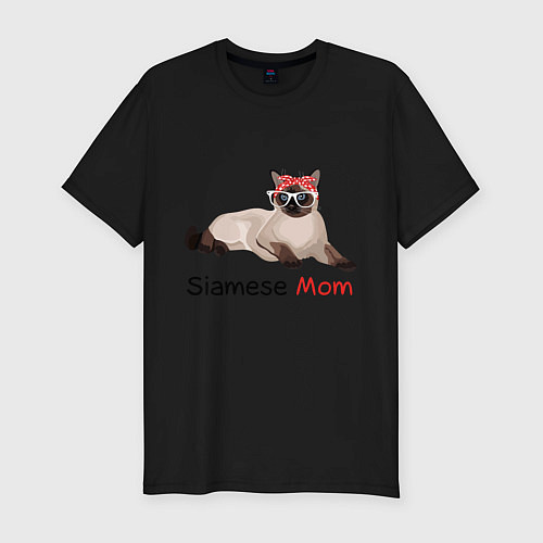 Мужская slim-футболка Мама сиамского кота / Черный – фото 1