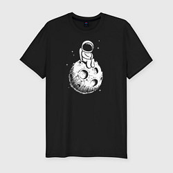 Футболка slim-fit Космонавт на луне, цвет: черный