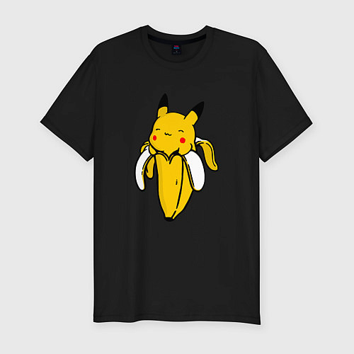 Мужская slim-футболка Пикачу-банан / Черный – фото 1