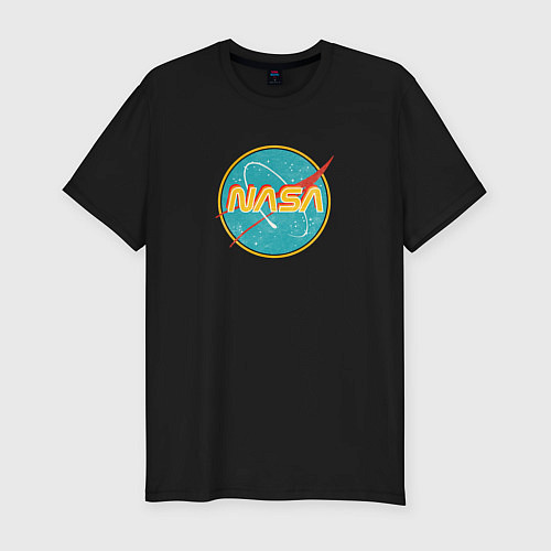 Мужская slim-футболка NASA винтажный логотип / Черный – фото 1