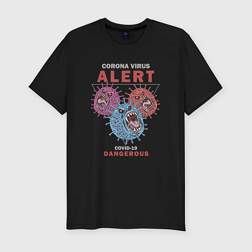Мужская slim-футболка Corona Virus STAY HOME / Черный – фото 1