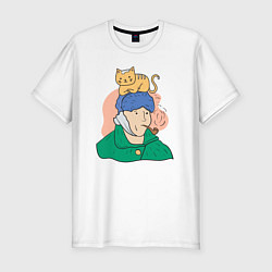 Мужская slim-футболка Ван Гог автопортрет с котом