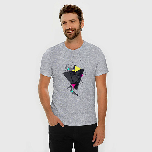 Мужская slim-футболка Геометрия треугольники / Меланж – фото 3