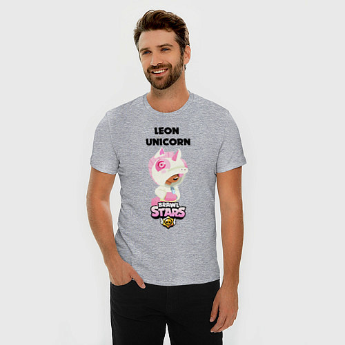 Мужская slim-футболка BRAWL STARS LEON UNICORN / Меланж – фото 3