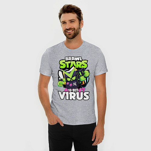 Мужская slim-футболка BRAWL STARS VIRUS 8-BIT / Меланж – фото 3