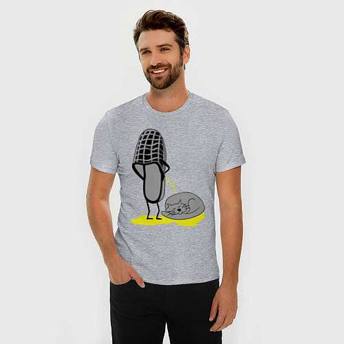 Мужская slim-футболка Писающий тапок / Меланж – фото 3