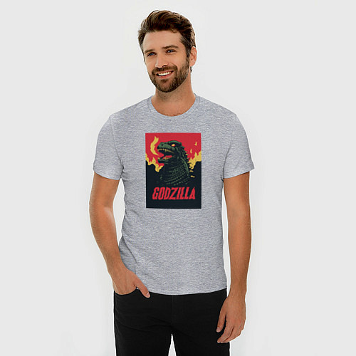 Мужская slim-футболка Godzilla / Меланж – фото 3