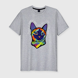 Футболка slim-fit Берегись сиамского кота, цвет: меланж