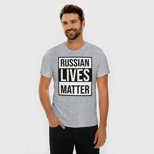 Мужская slim-футболка RUSSIAN LIVES MATTER / Меланж – фото 3