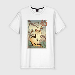 Мужская slim-футболка Кот в японском стиле