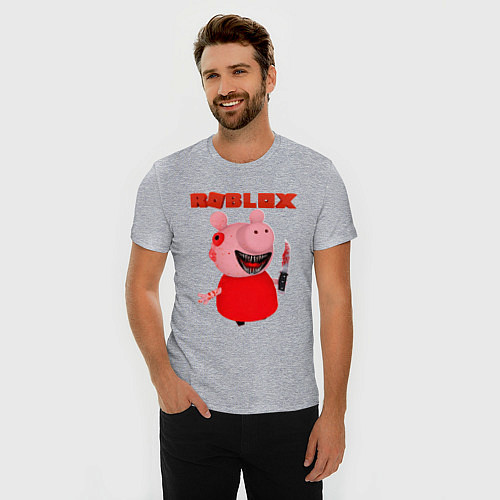 Мужская slim-футболка Свинка Пигги / Меланж – фото 3