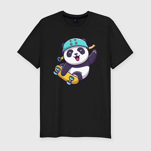 Мужская slim-футболка Панда скейтер / Черный – фото 1
