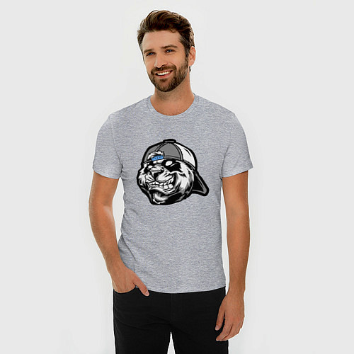 Мужская slim-футболка Панда в кепке / Меланж – фото 3