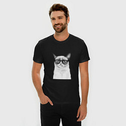 Футболка slim-fit Кот хипстер, цвет: черный — фото 2