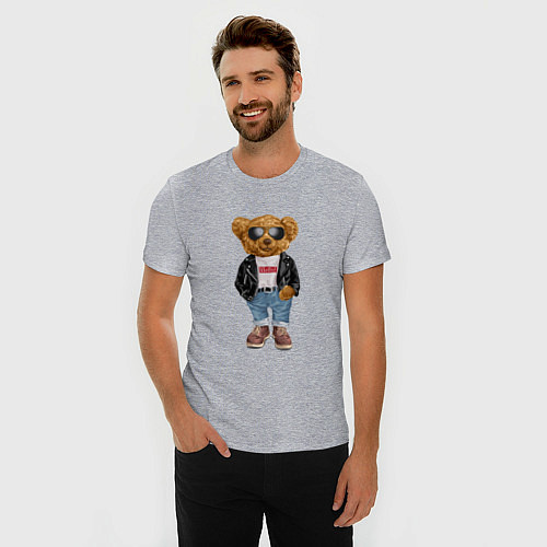 Мужская slim-футболка Медведь плюшевый / Меланж – фото 3
