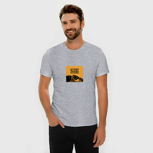 Мужская slim-футболка Счастье не за горами / Меланж – фото 3