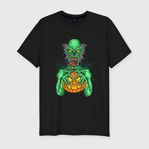 Мужская slim-футболка Halloween zombie / Черный – фото 1