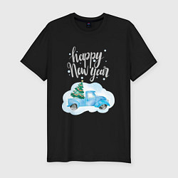 Мужская slim-футболка Новогодняя машина