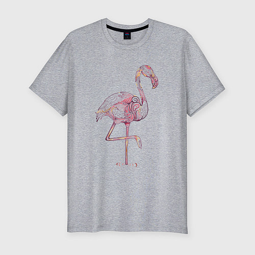 Мужская slim-футболка Узорчатый фламинго / Меланж – фото 1