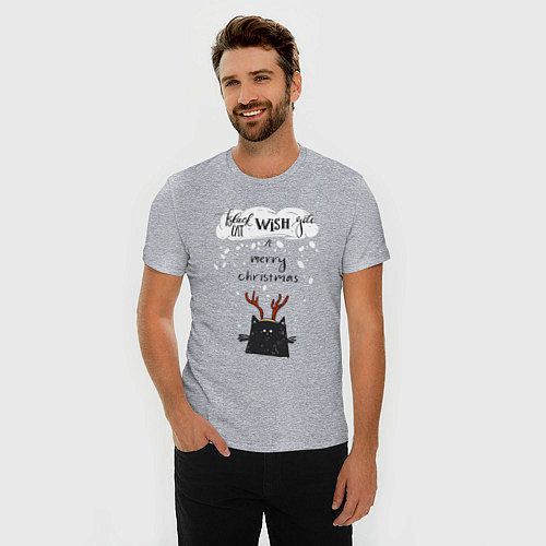 Мужская slim-футболка Рождественский кот / Меланж – фото 3