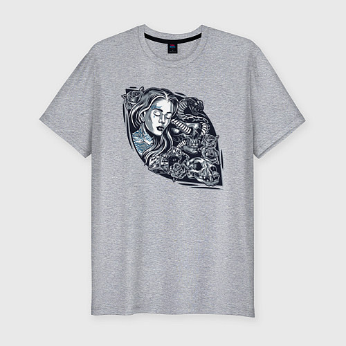 Мужская slim-футболка Девушка и черепа / Меланж – фото 1