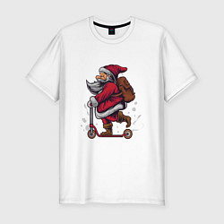 Мужская slim-футболка Санта на самокате