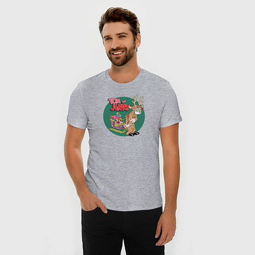Мужская slim-футболка Tom and Jerry / Меланж – фото 3