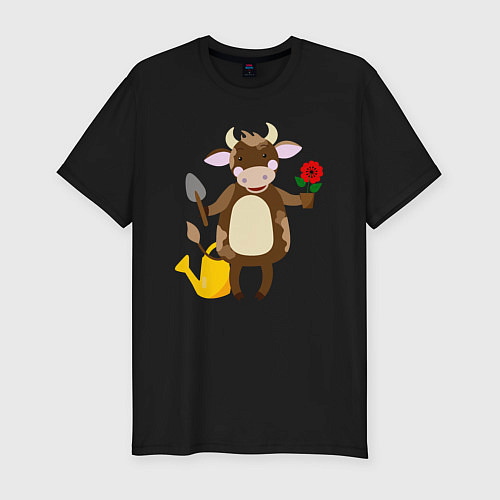 Мужская slim-футболка Бык садовникГод быка 2021 / Черный – фото 1