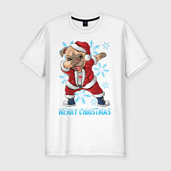 Мужская slim-футболка Мопс Санта Клаус
